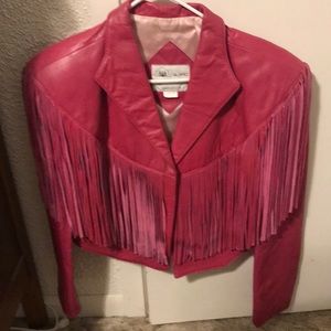Pink leather jacket satin lining